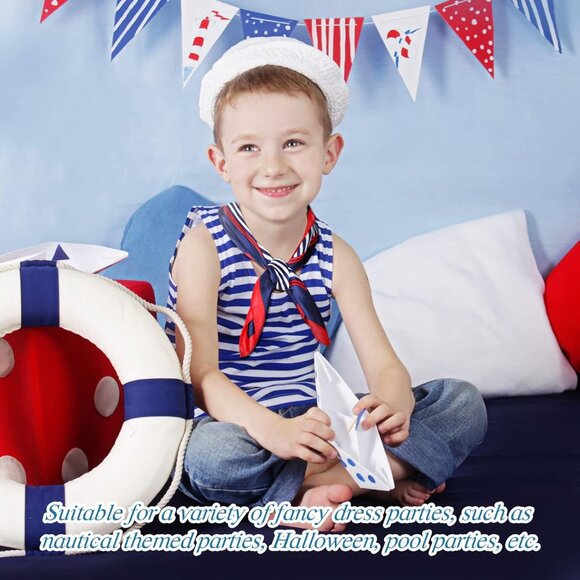 Nautical Square Scarf Imitated Silk 19.69x19.69in Red White Blue Women Ladies - Picture 5 of 7